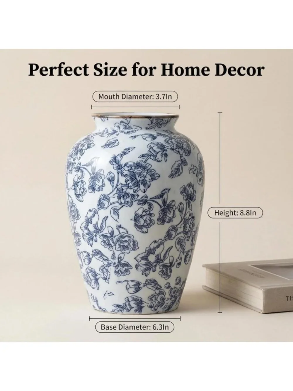 Vintage Blue and White Chinoiserie Ceramic Vase - Antique Floral Home Decor 9in